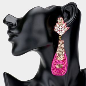 Champagne Bottle Fuchsia & Gold Seed Bead Earrings